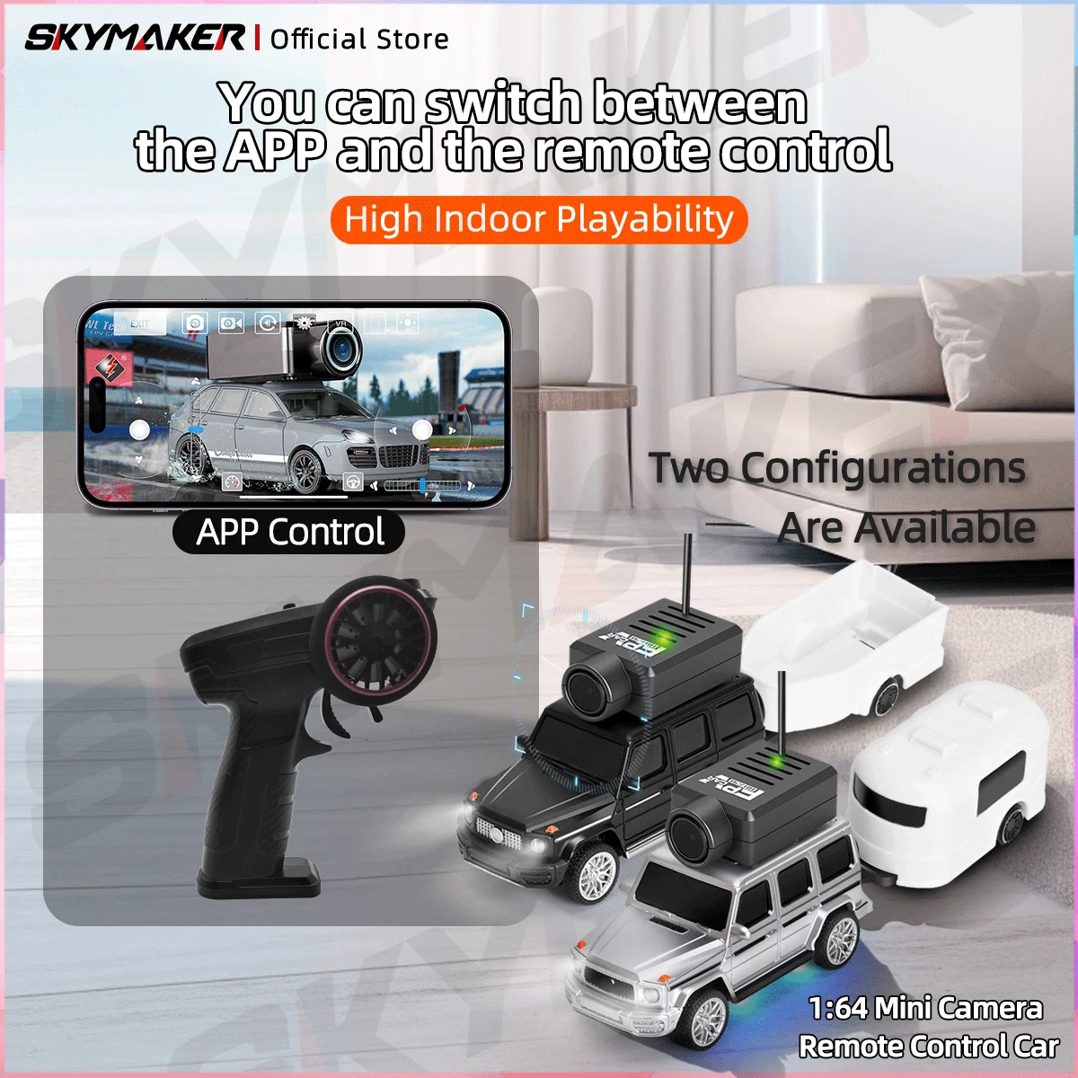 WltoysミニFPVアプリ制御車 1/64ミニリモコンカメラカー 2.4GHz LEDアンビエントライト付きミニRCカー 男の子向けギフト