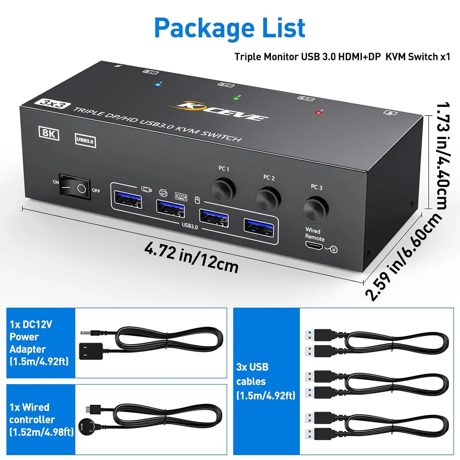 Imagem -03 - Hdmi Usb 3.0 Kvm Switch Monitores Computadores 8k @ 60hz 4k @ 144hz Kvm de Monitor Triplo com Portas Usb 3.0