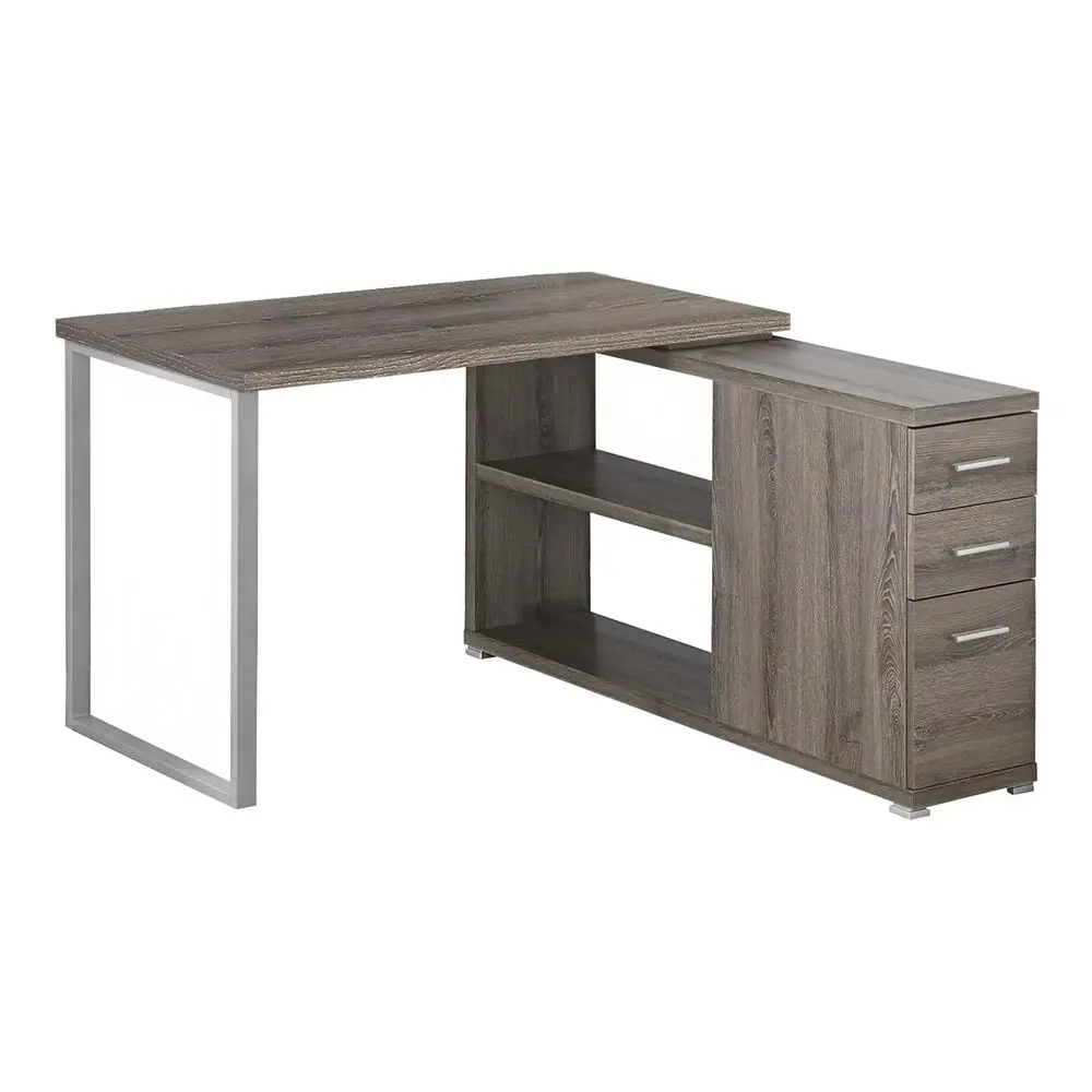 Escritorio en forma de L para computadora, estilo contemporáneo, con estantes abiertos y cajones, 48 L, color taupe oscuro