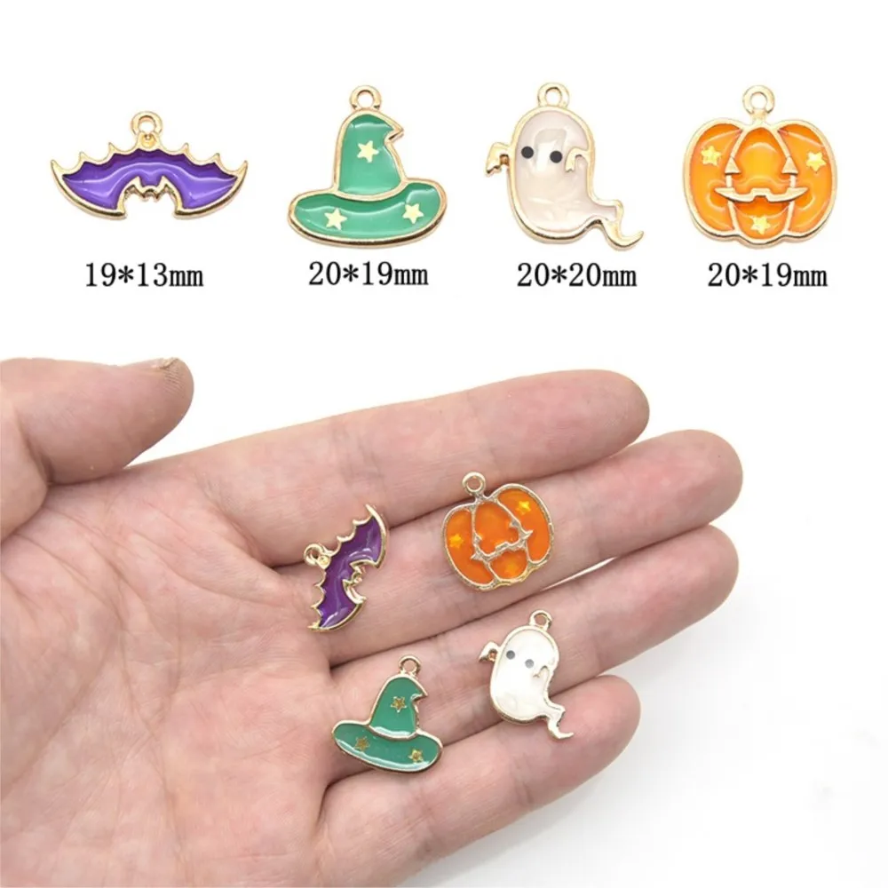 10 buah liontin pesona kelelawar hantu labu Halloween Enamel untuk Anting DIY gelang kalung Aksesori membuat perhiasan kerajinan