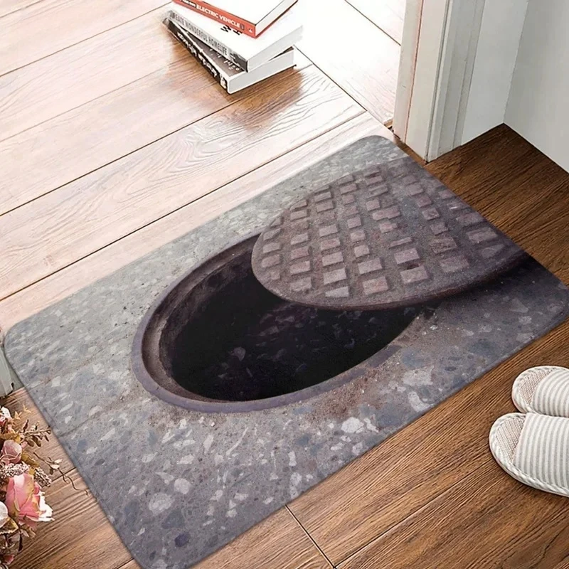 Funny 3D Traps Mat Front Door Rug Anti-Slip Indoor Outdoor Manhole Cover Pattern Doormat Floor Bath Entrance Kitchen Carpets