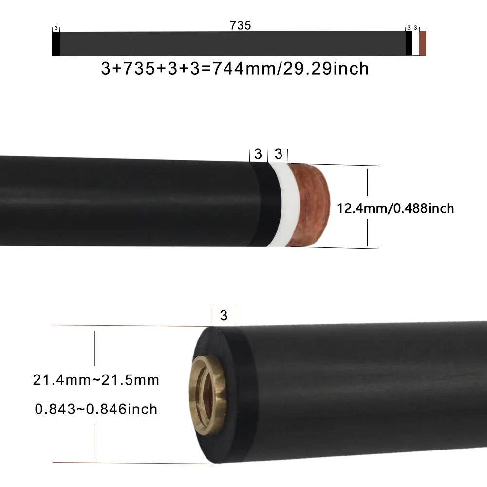 

Carbon Fiber Billiard Shaft 12.4mm Tip OD Front Part Of Pool Cue Stick 21.4mm OD Joint Low Deflection Pro Taper Pool Cue Shaft
