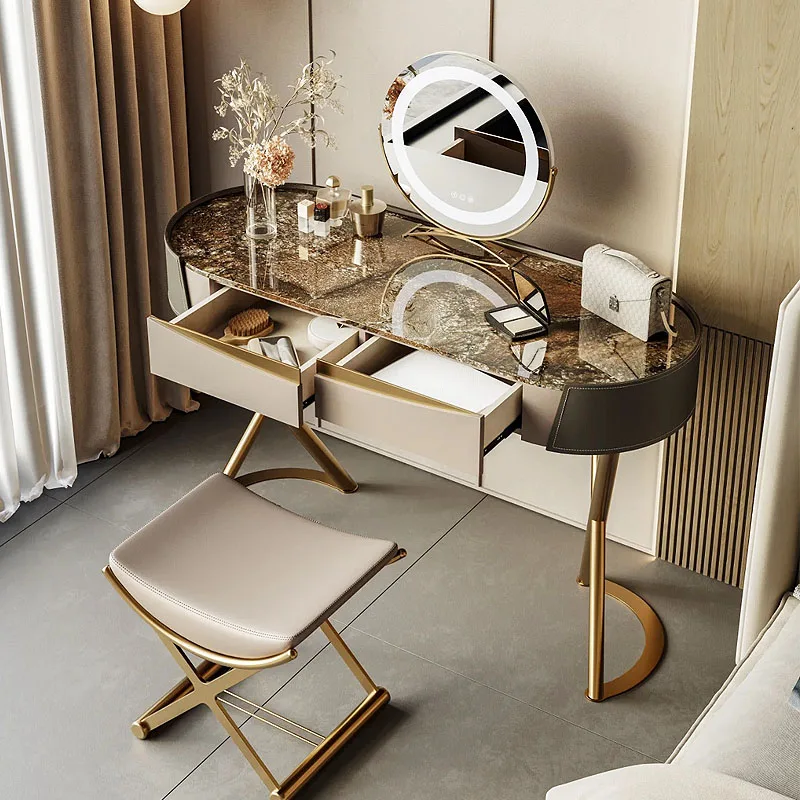 

Light luxury rock slab dressing table Modern simple bedroom dressing table Italian high-end designer stainless steel