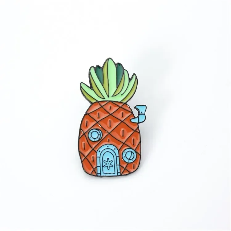 SpongeBob SquarePants Squidward Patrick Star Pineapple House Creative Metal Brooch Badge Pin Decoration Children\'s Toy Gifts