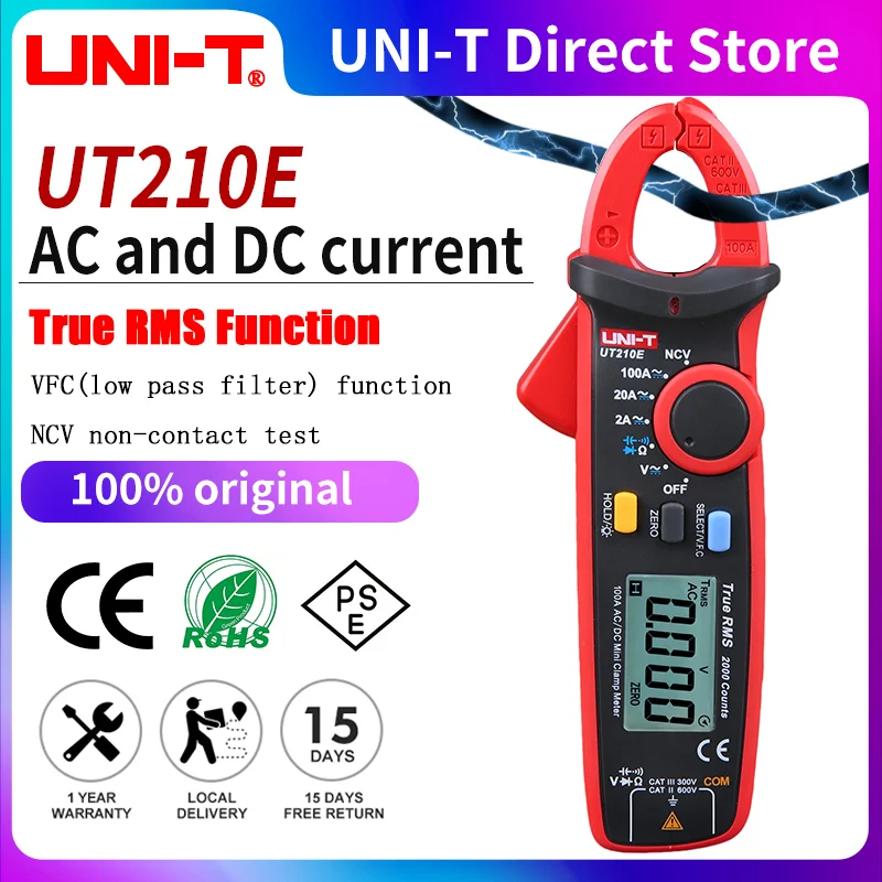 

UNI-T UT210D UT210E Clamp Meter True RMS AC DC Pliers Ammeter Voltmeter NCV VFC Diode Tester Professional Digital Multimeter