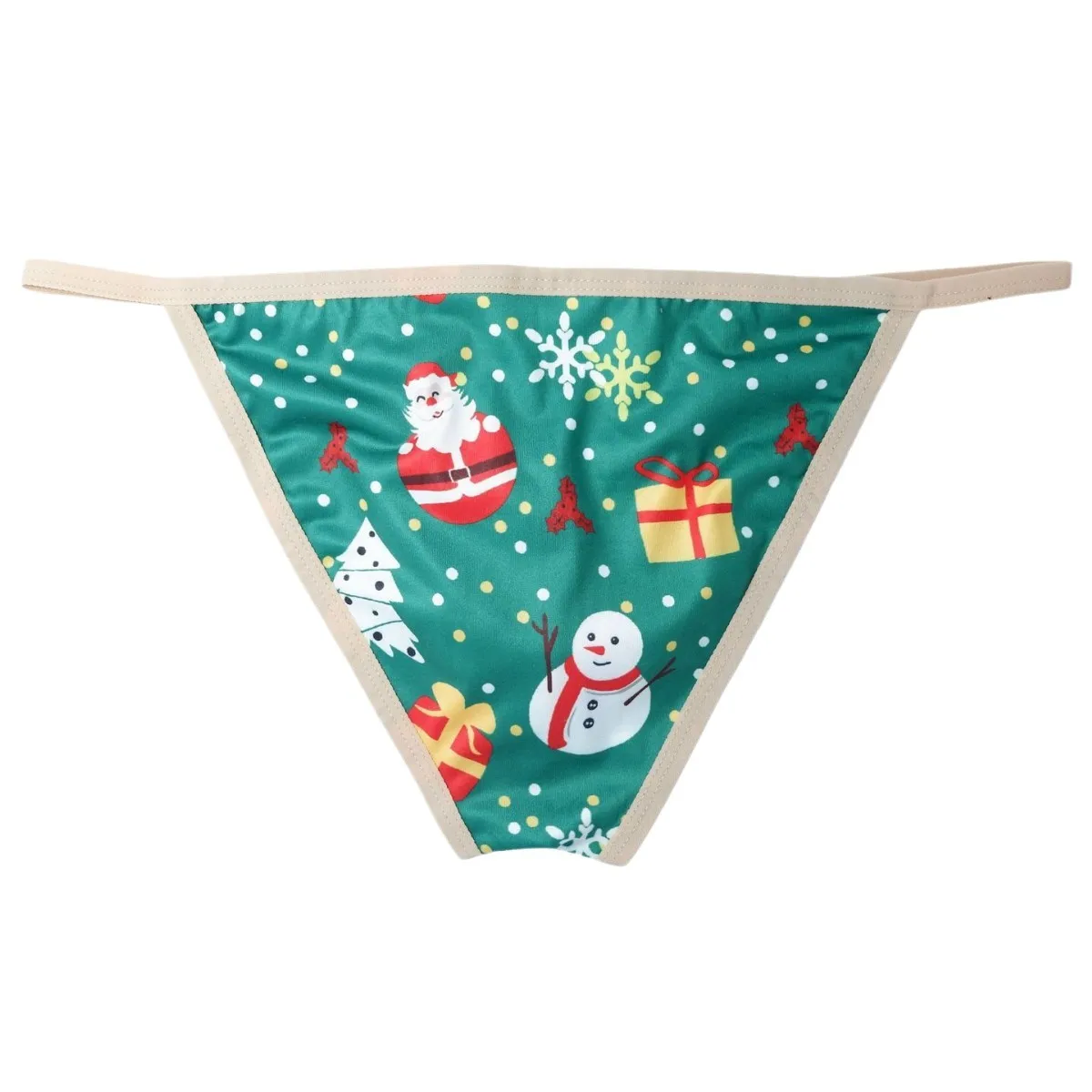 Male Xmas Santa Print Adjustable Strap Bikini Brief Low Waist Breathable Sexy Men Triangle Underpants