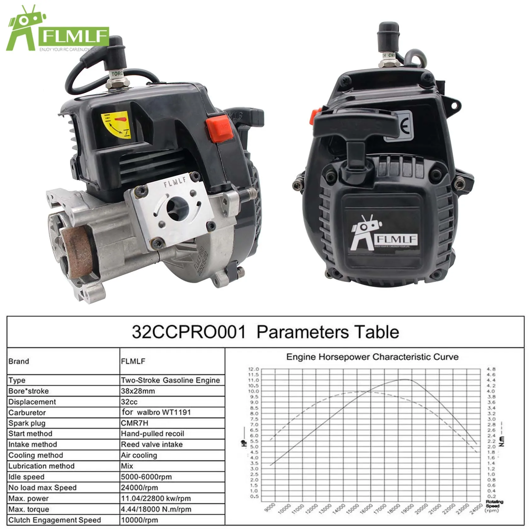 2-stroke 4 Bolt 11HP 32CC Reed Case Engine Fit for 1/5 HPI ROFUN BAHA ROVAN KM BAJA Losi 5ive T FG MCD GoPed RedCat Rc Car Parts