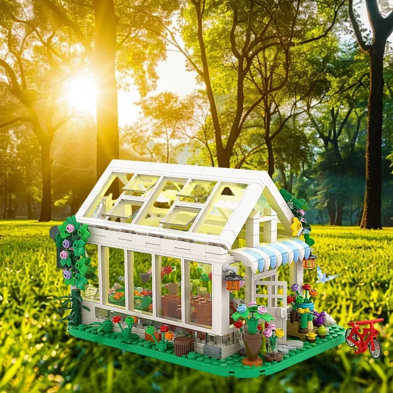 2025 artesanía de casa de flores de fantasía, juguetes de bloques de casa de flores MOC DIY para el Día de San Valentín, casa de flores de fantasía de corazón de edificio exquisito