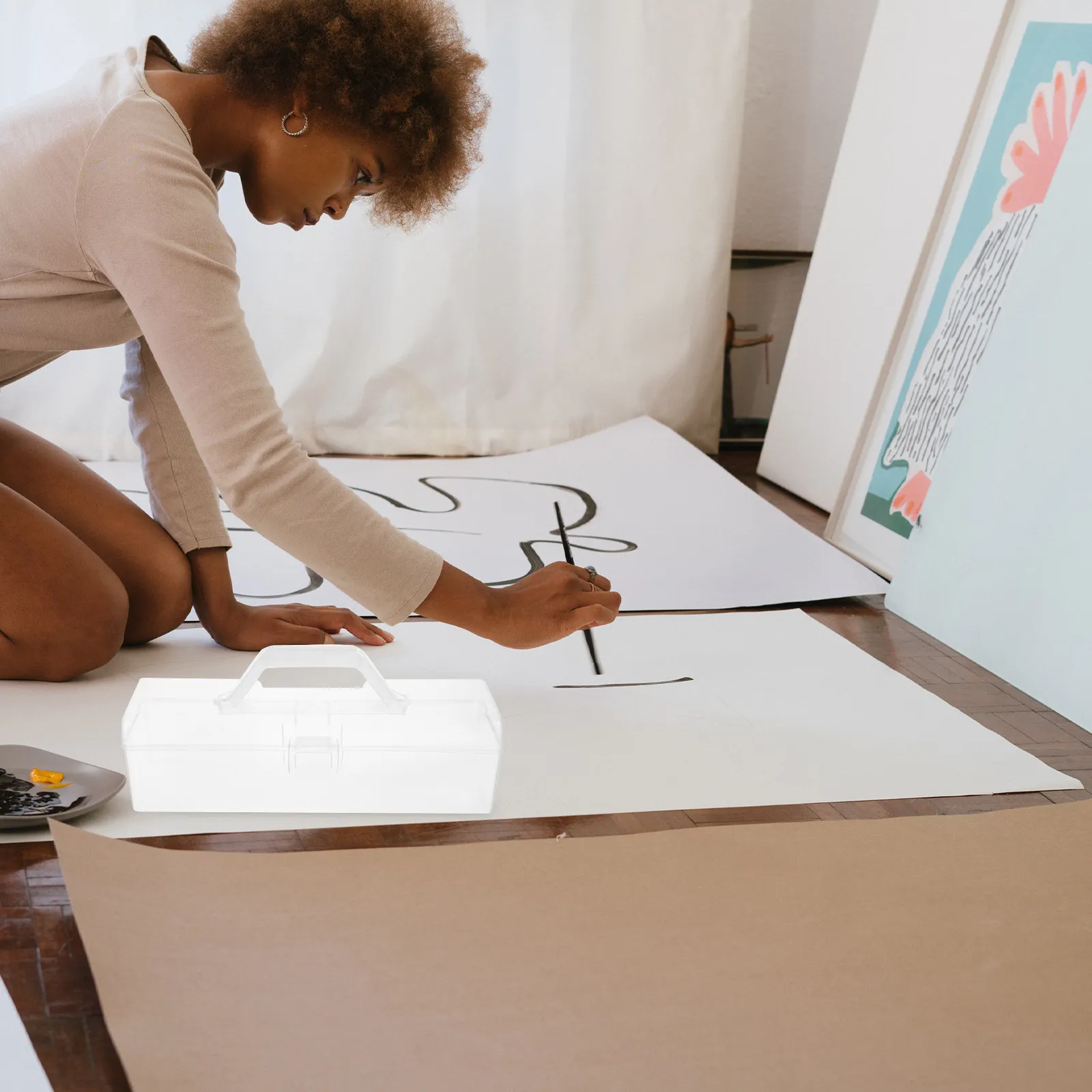 

Portable Painting Brush Storage Box Clear Handheld Tool Organizer Painting Pen Holder Decorative Storage Boxes