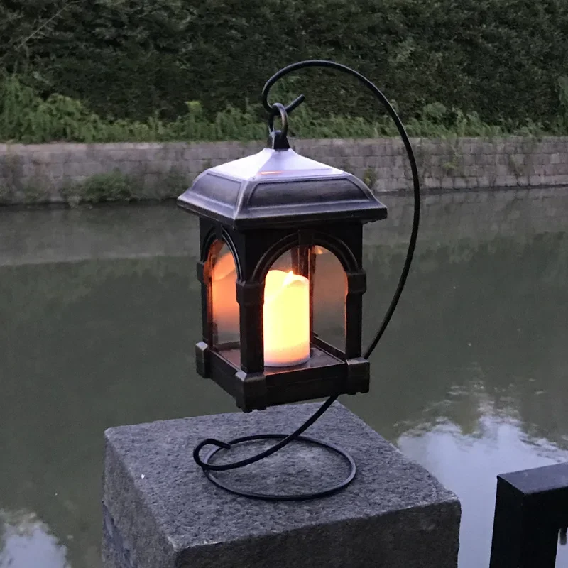 

Solar Lantern Lights Patio Decor Flickering Dancing Flame Solar Powered Led Lantern Decorative Light Outdoor Wall Light