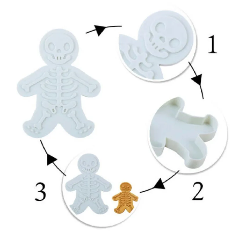 1ฮาโลวีนSkullเครื่องตัดคุกกี้,DIYGingerbread Man Skeletonเครื่องตัดคุกกี้ไอซิ่งคุกกี้ช็อกโกแลตเค้กตกแต่งเบเกอรี่เครื่องมือ
