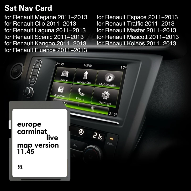 Compatibile for Renault Scenic 2011 2012 2013 Carminat Live 11.45 Map Cover Lithuania Portugal Ireland Europe GPS SD 8GB Card