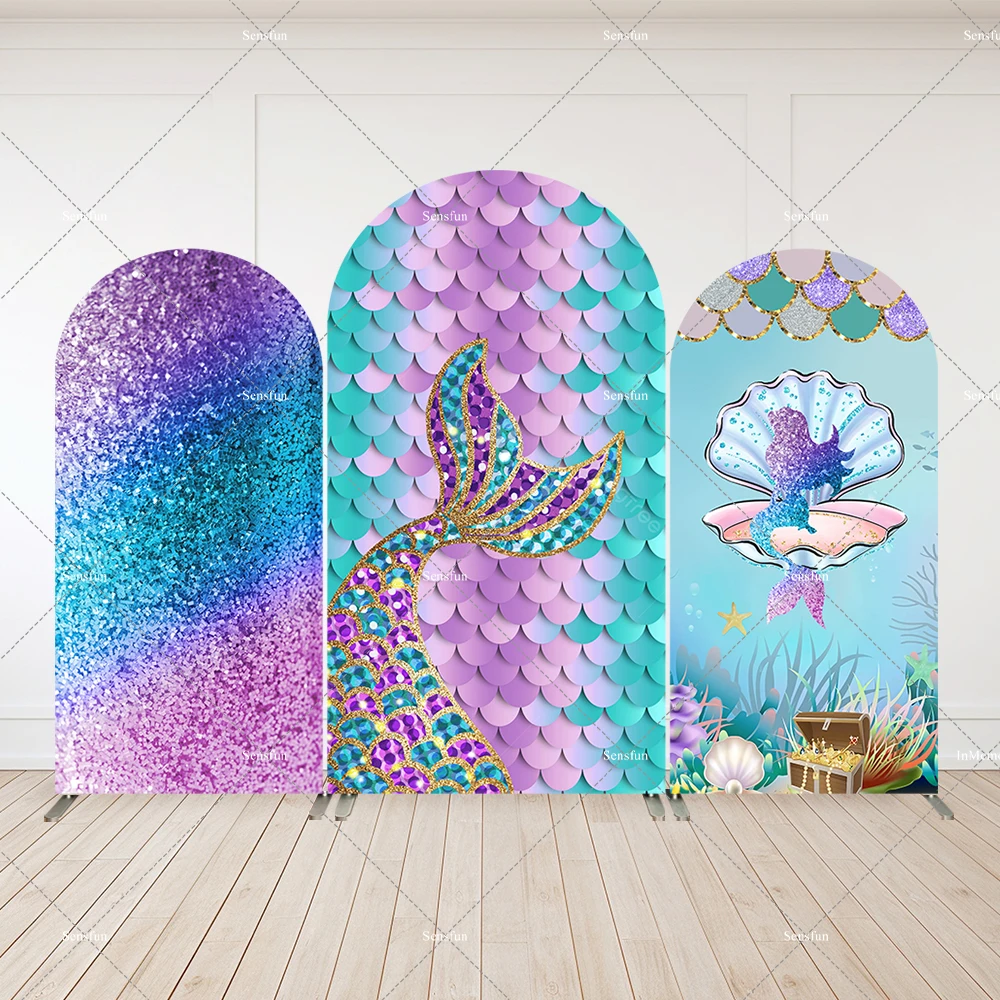 Mermaid Themed Arch Backdrop Cover Under The Sea Little Mermaid Chiara Wall Background Princess Girls Birthday Party Decoration