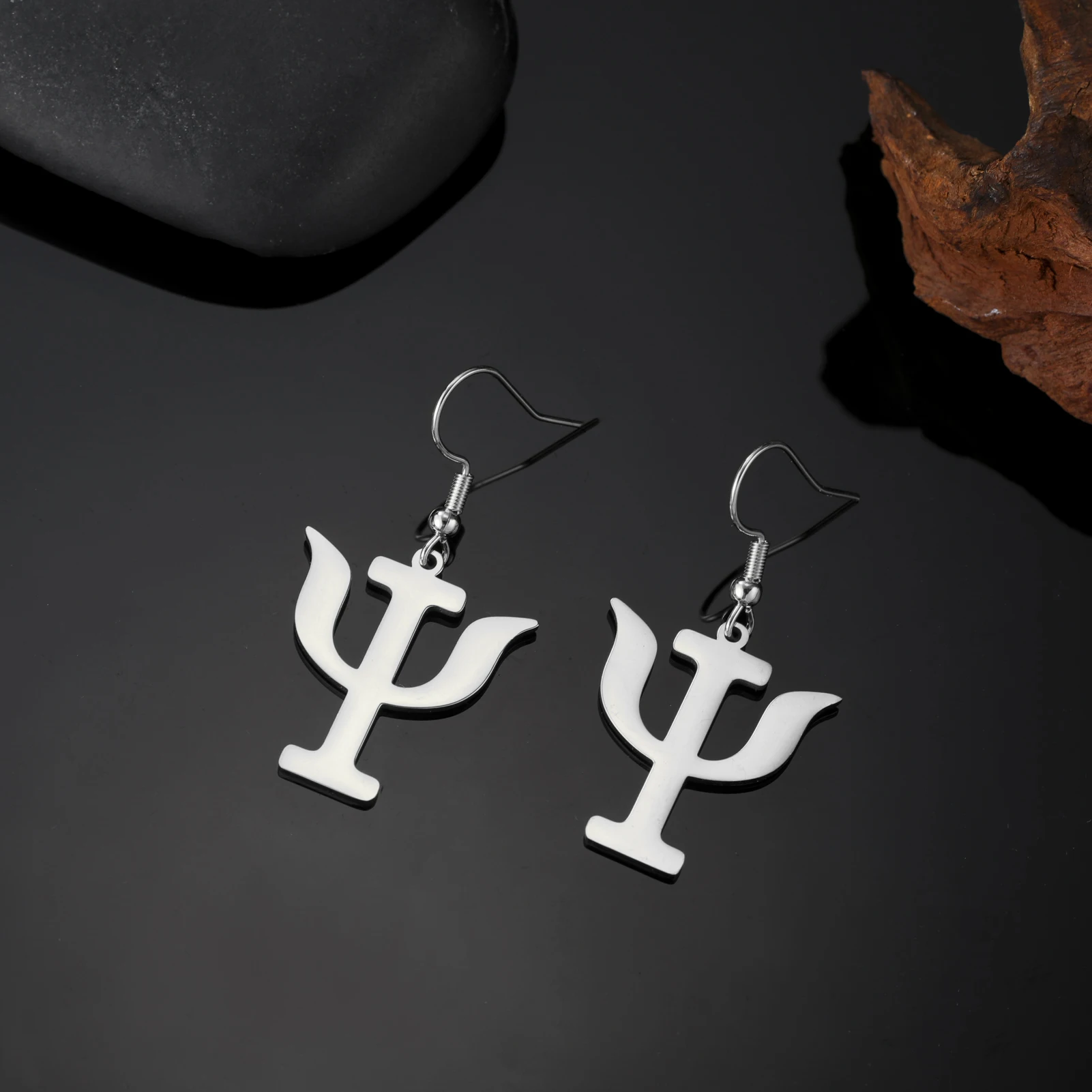 Sipuris PSI Symbol Psychology Pendant Dangle Earrings Stainless Steel Greek Letter Gold Color Women Men Jewelry Christmas Gift