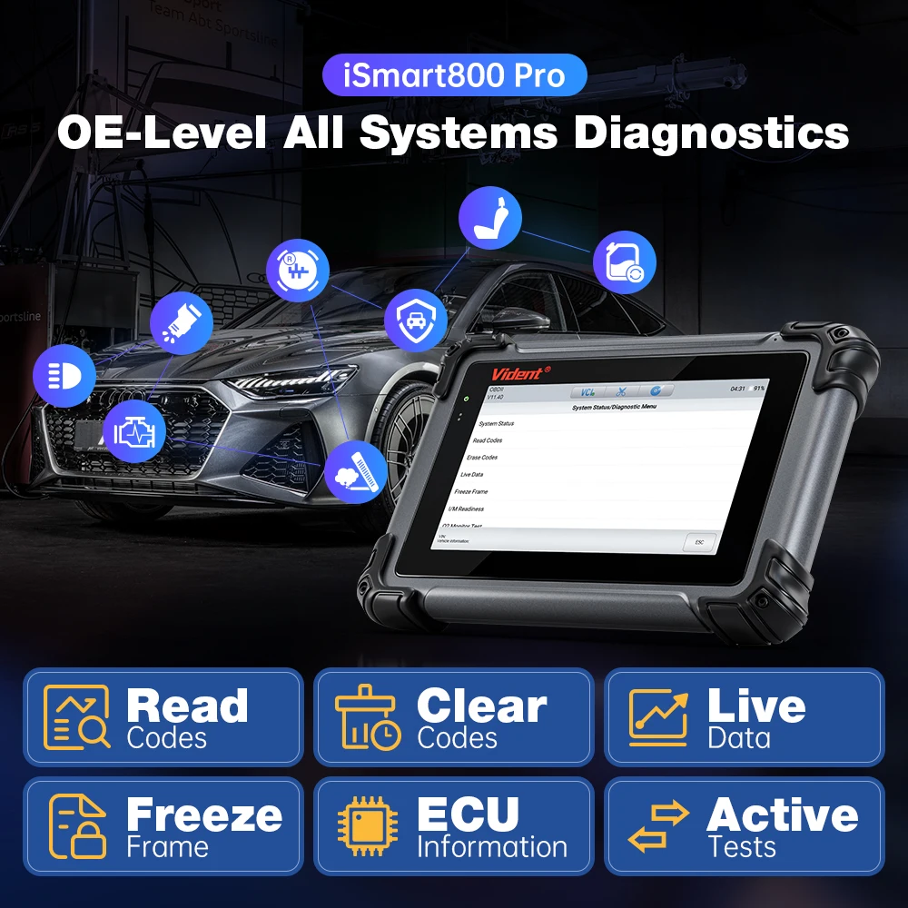 VIDENT iSmart800 Pro OBD2 Scanner Bi-directional Control Scan Tool CAN FD/DOIP 37 Services All System Diagnostic Tool