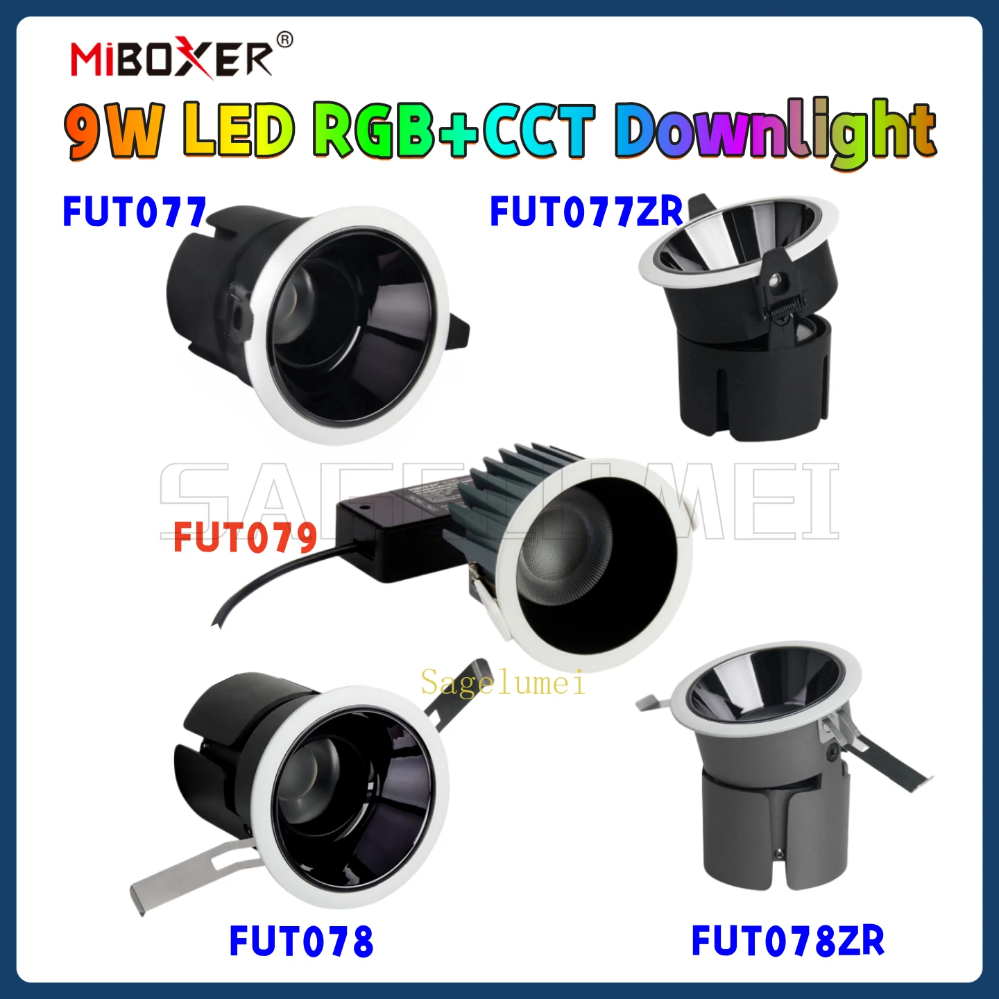 

FUT077 FUT078 FUT079 MiBoxer 9W Deep Anti-glare RGB+CCT LED Downlight AC220V Tuya WiFi APP 2.4G RF Wireless Remote Voice Control
