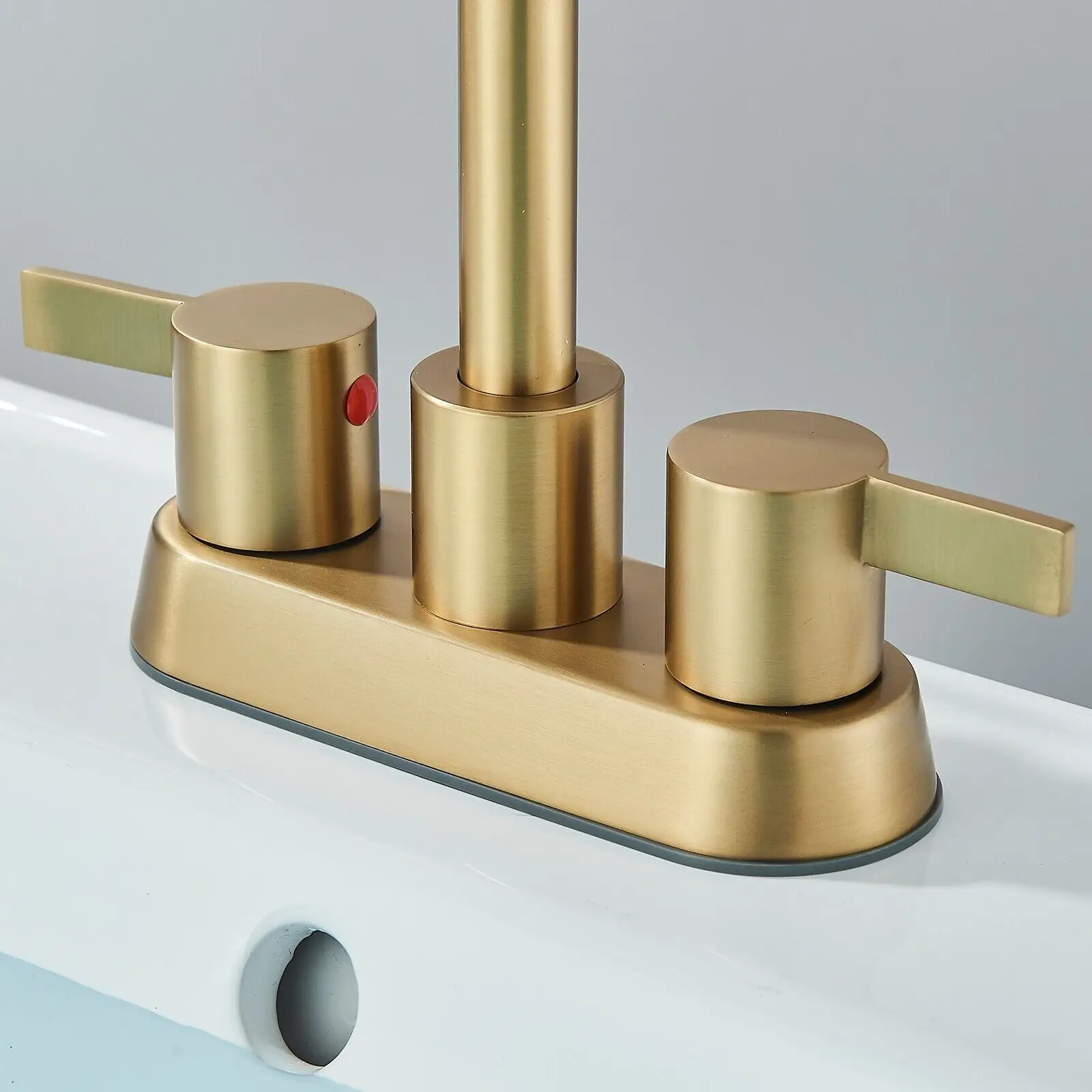 4 Inch 2-Handle Brushed Gold Bathroom Faucet for Lavatory with Pop-up Sink Drain and Faucet Supply Lines