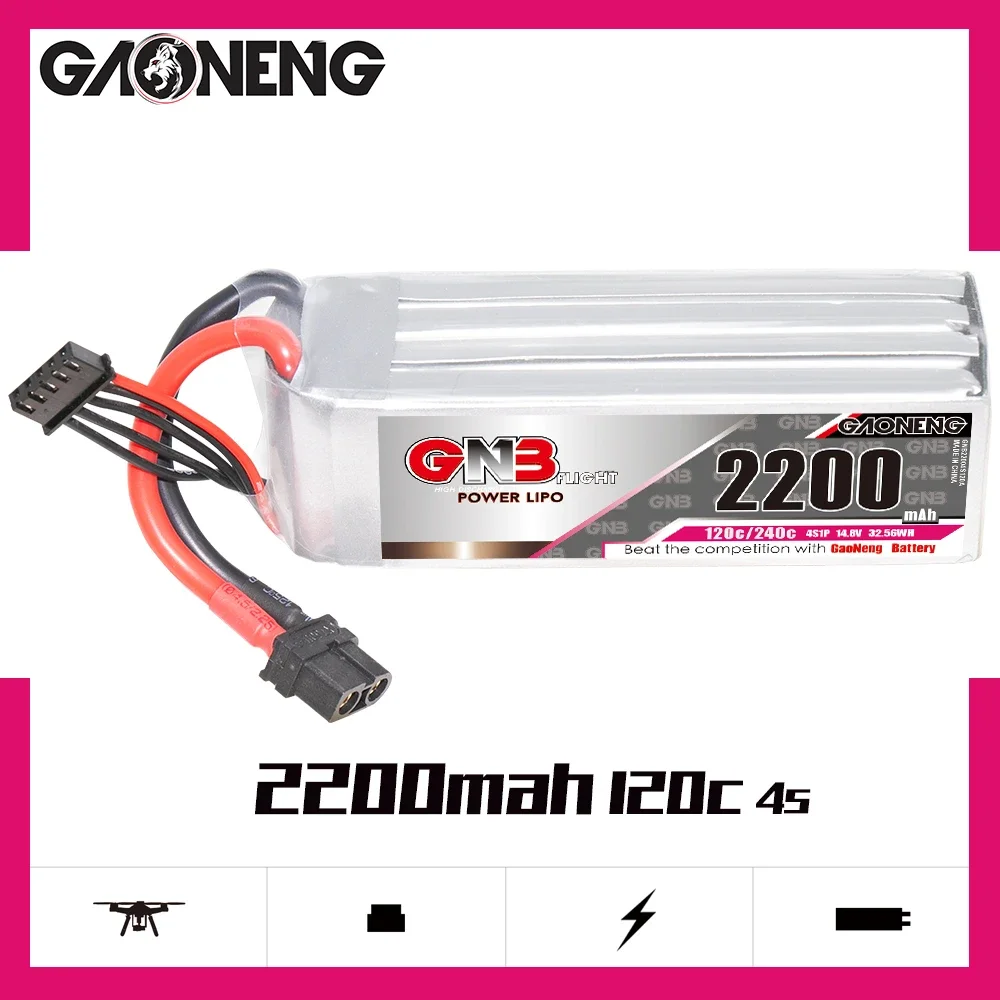 

GAONENG GNB 2200mAh 4S 120C 240C 14.8V XT60 LiPo Battery 180-330mm Brushless Drone Drone Soccer FreeWing Air Wing RC Hobby