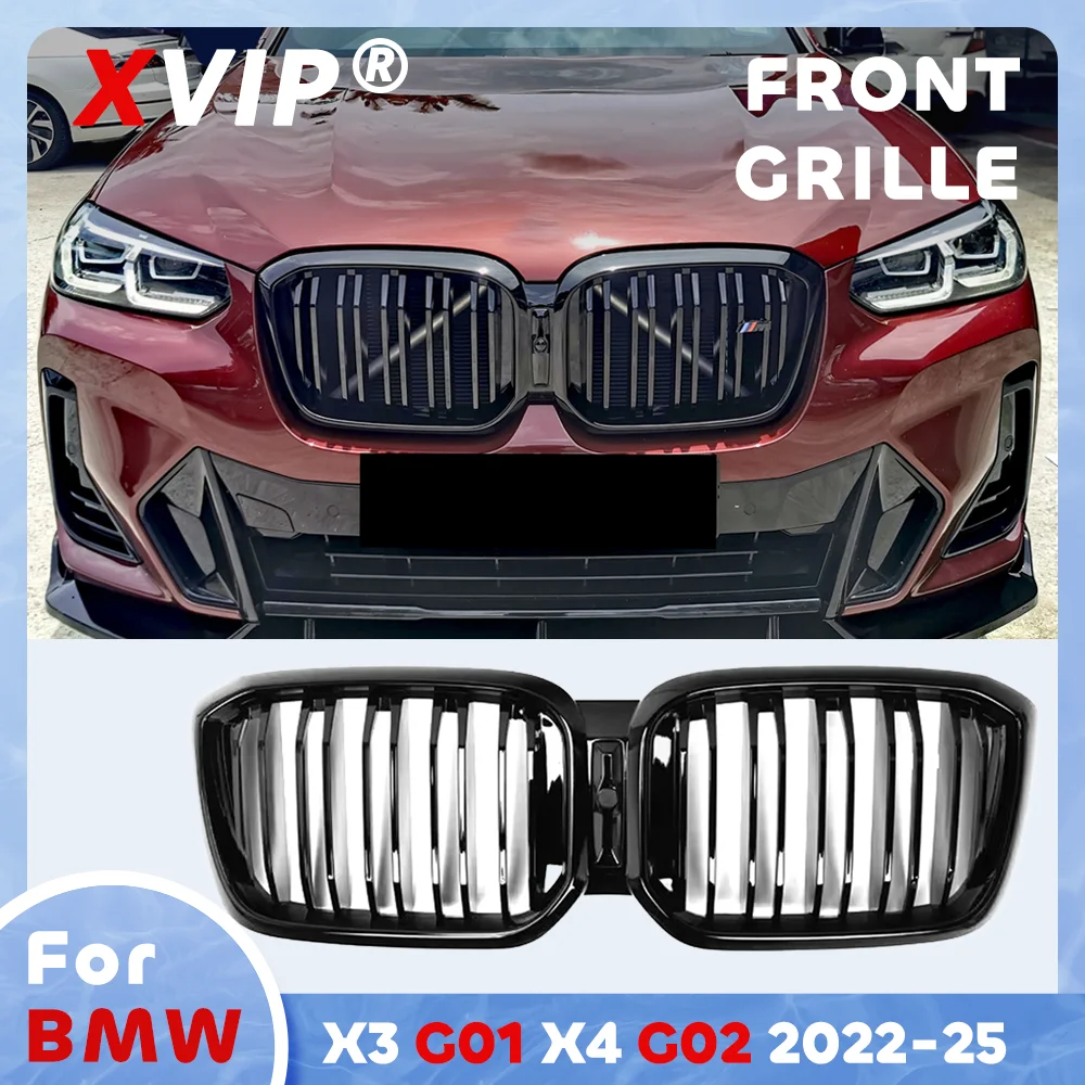 

XVIP Glossy Black Double Line Style Front Bumper Grille For BMW X3 G01 X4 G02 2022-2024