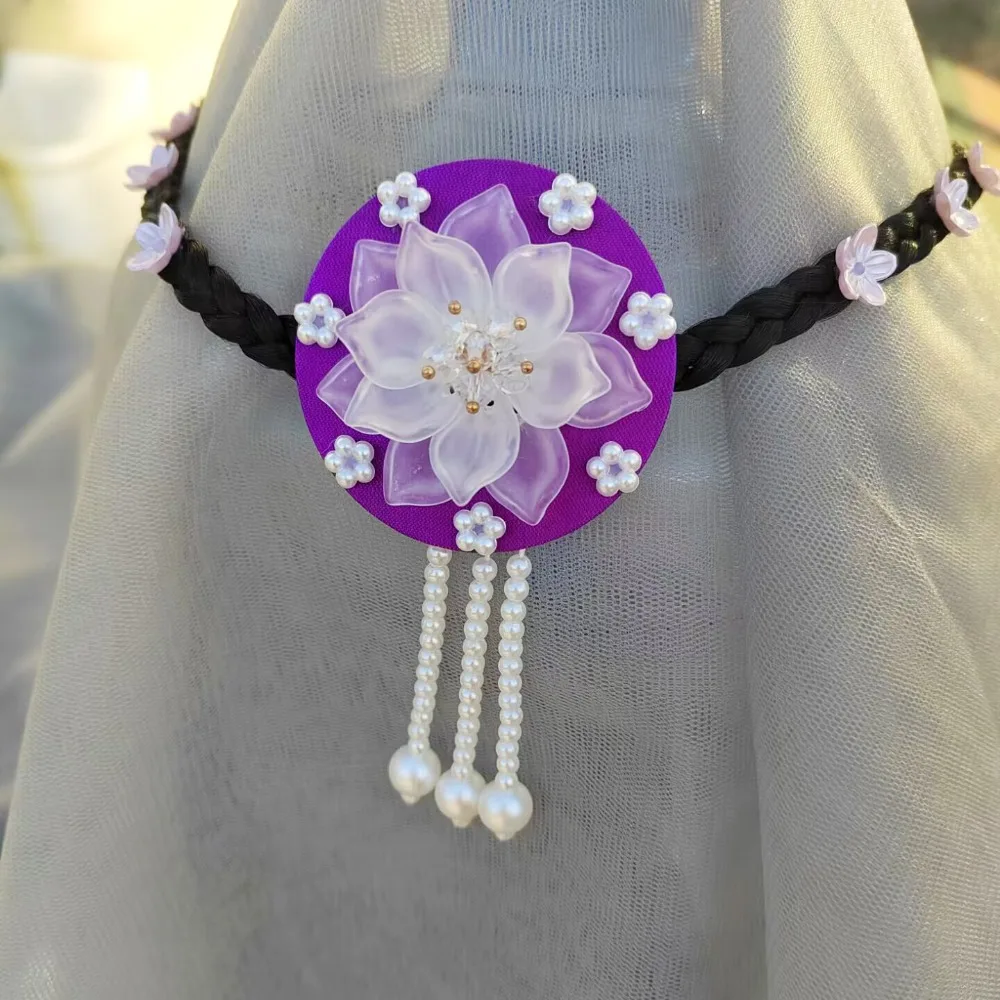 

Fashion Flower Hanbok Wig Headdress Pearl Traditional Korea Ethnic Style Hairband Beaded Tassel Stage Dance Hair Hoop Wedding