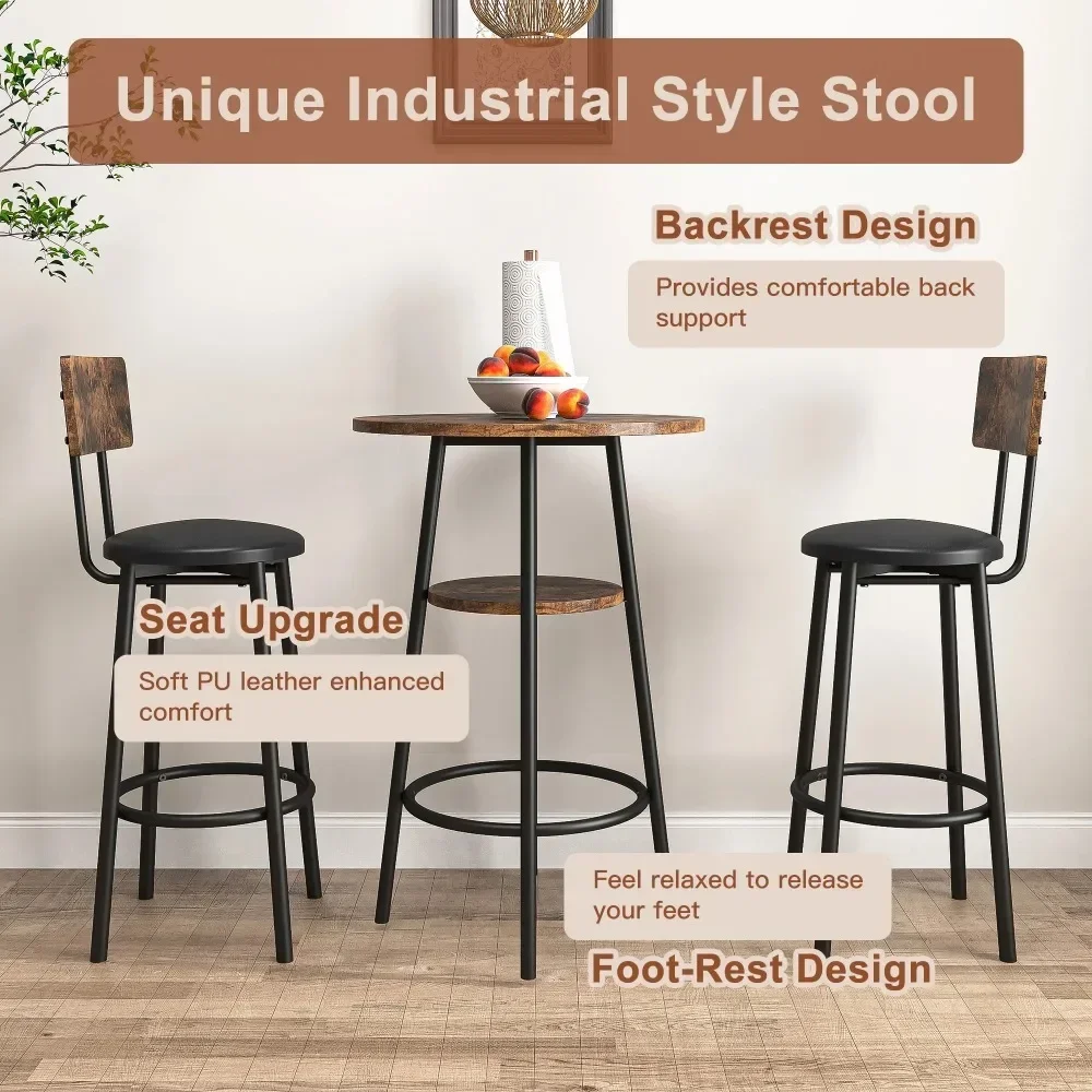 Eetkamer Sets, 3-delige Eettafel En Stoelen Set, Industriële Bartafel Set Keuken, Rustiek Bruin, Eetkamer Set