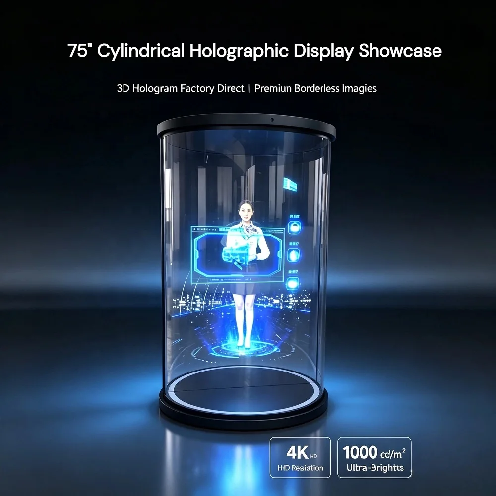 75 Inch Cylindrical Holographic Display 4K UHD 3D Hologram Cylinder Showcase for Museum Exhibition