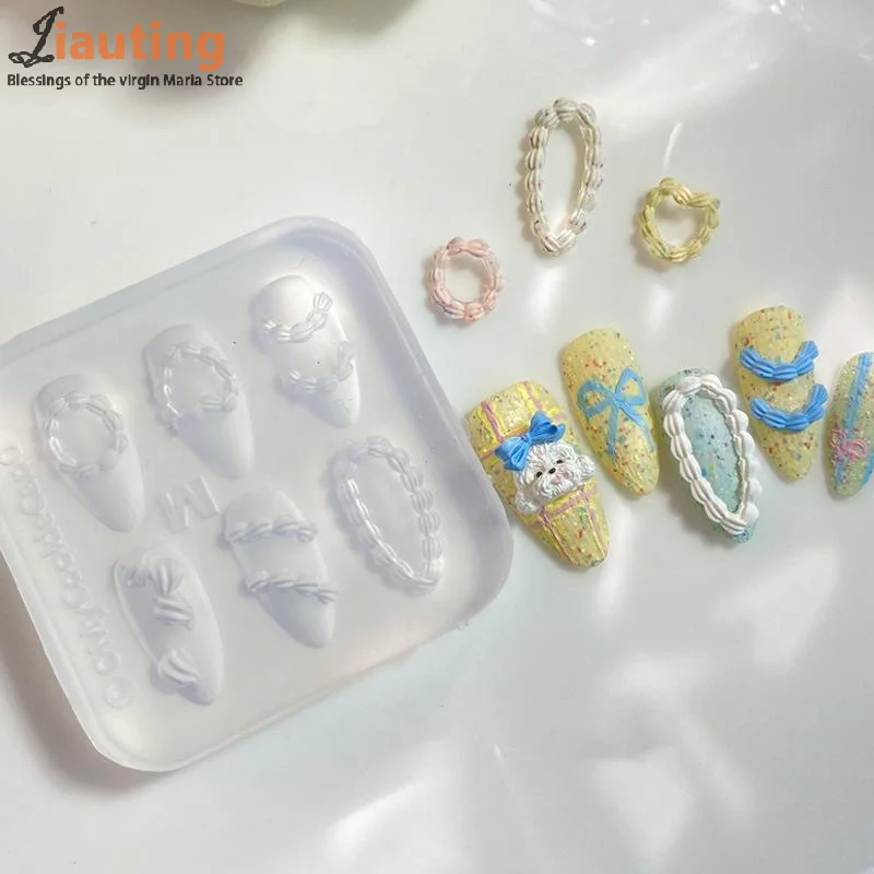 1 قطعة كريم القوس الدب ثلاثية الأبعاد سيليكون قالب الأظافر لتقوم بها بنفسك مسمار الفن الديكور زهرة شفافة مسمار قالب مانيكير تصميم أداة