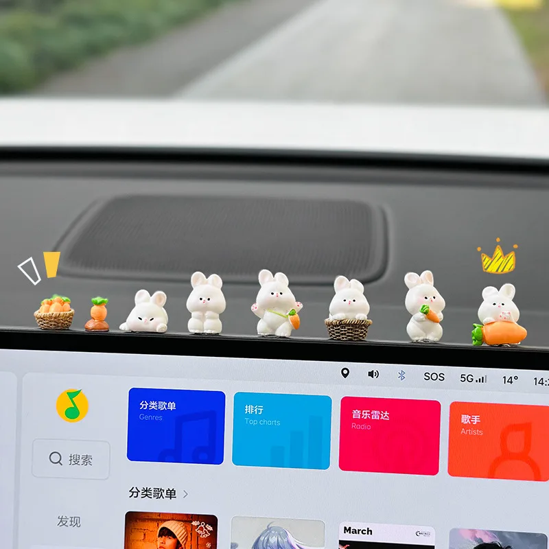 Cute Rabbit Car Decor Dashboard Ornament Adorable Auto Accessory for Electric Vehicle Interior Decoration
