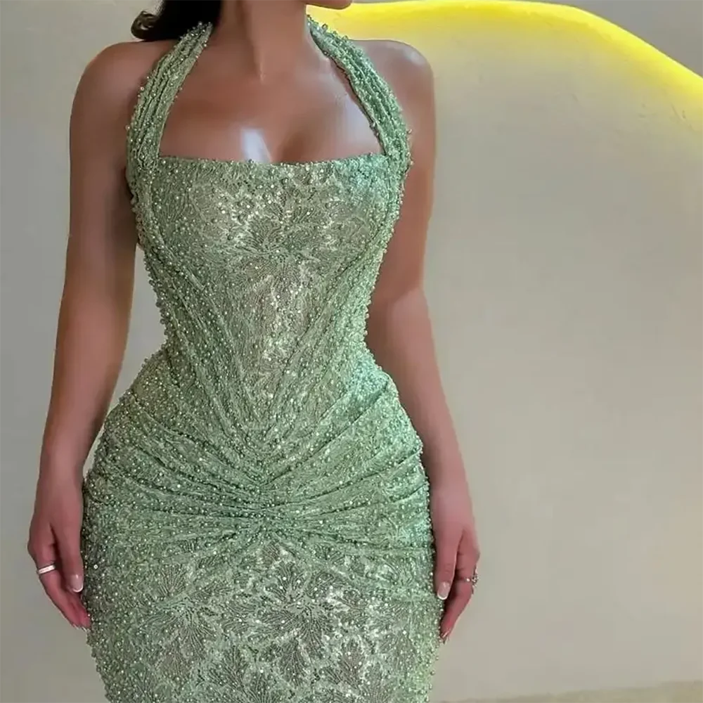 Sext licou sans manches perles sirène robes de soirée formelles fête d'anniversaire robes de bal personnalisé