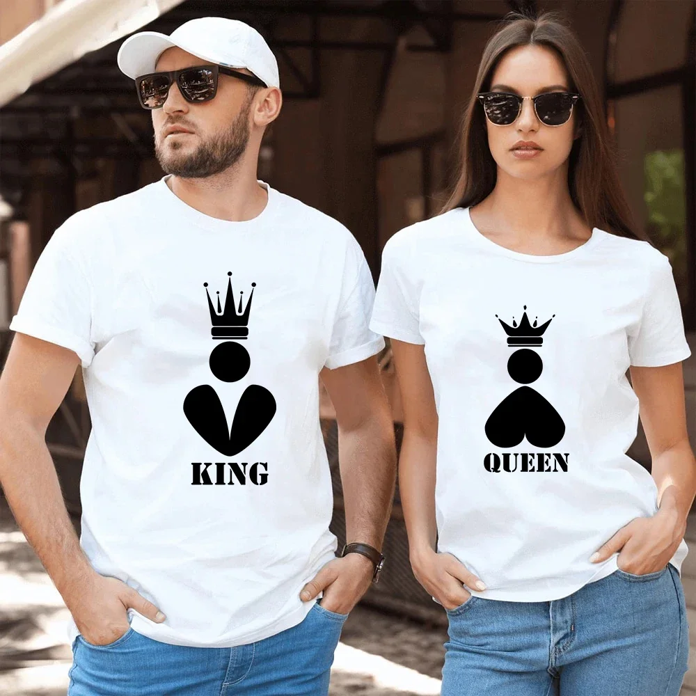 Luminous King Queen T Shirts Couple Tshirt Wife Husband Summer Tops Women Y2k Streetwear Men Oversized T Shirt Couples Glowing