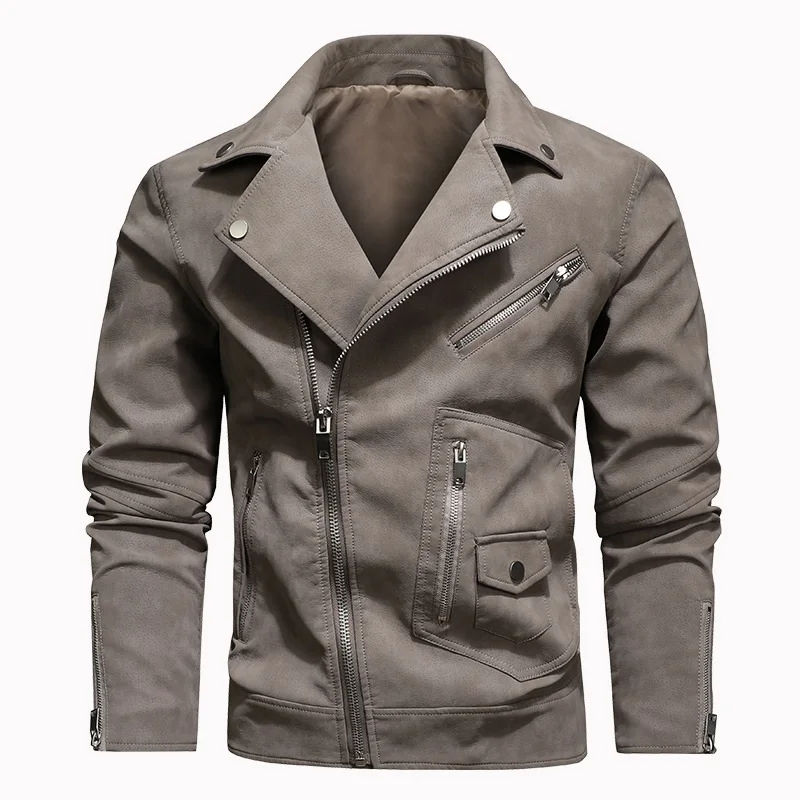 New Men's Leather Clothing Imitation Pigskin Pu Jacket Inclined Zipper Large Lapel European Size Korean Fashion Men's Coat