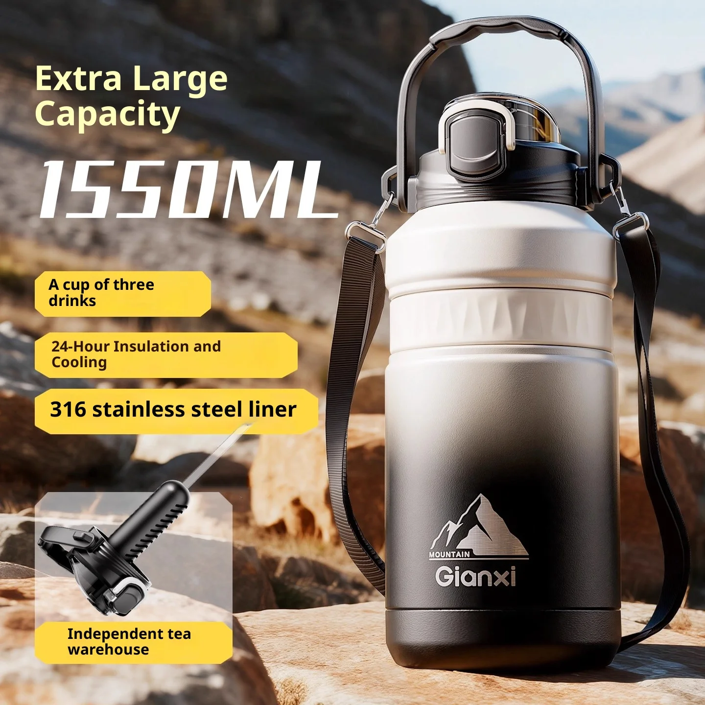 

Gianxi Insulated Cup Large Capacity Water Cup 2025 New Large Water Bottle Travel Portable Straw Cup Insulated Cup