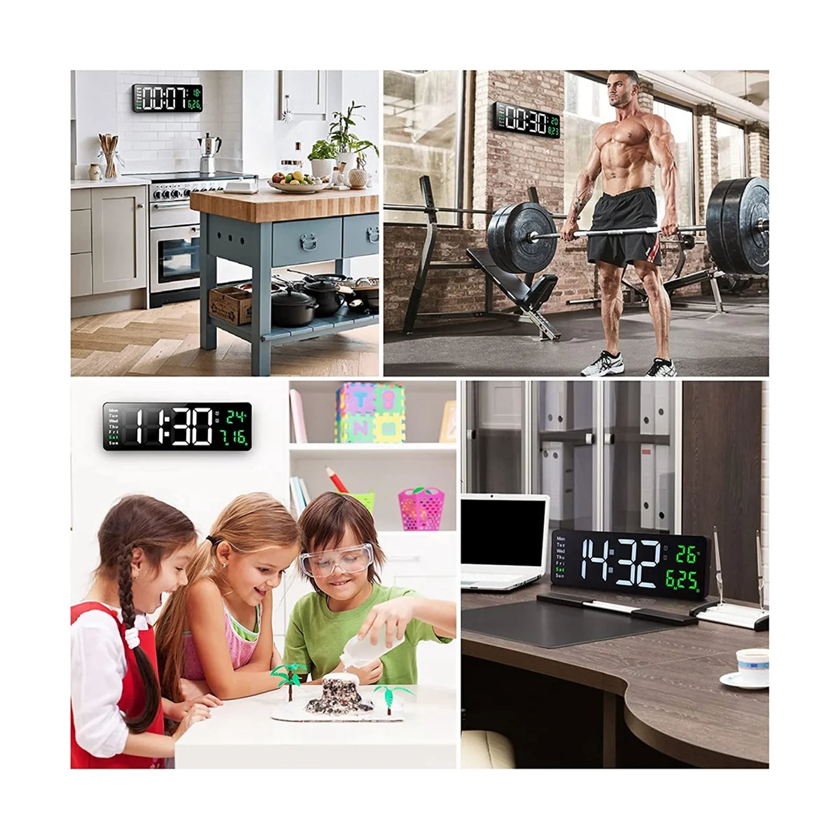 LED ساعة الحائط الرقمية مع جهاز التحكم عن بعد ، الجدول المنبه ، باهتة التلقائي ، التاريخ ومؤقت الأسبوع ، 13in ، عرض كبير