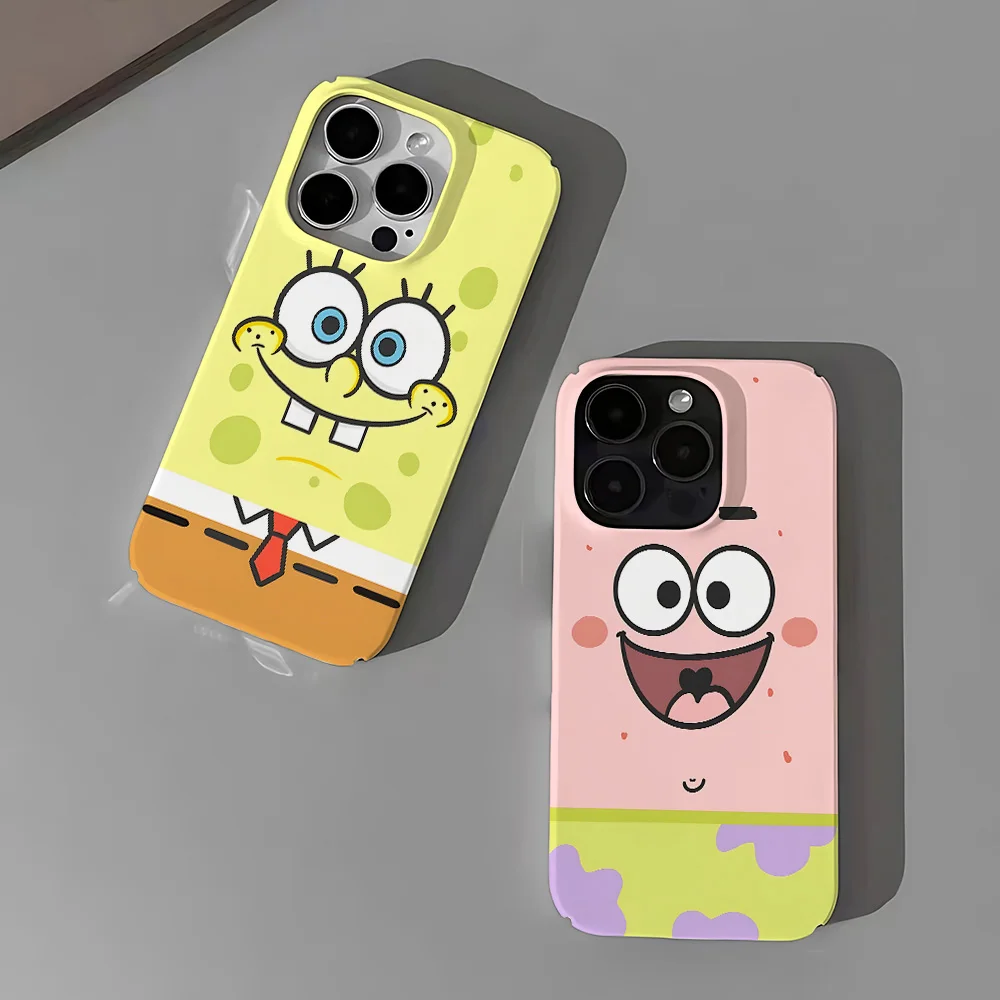 Cute Anime SpongeBobs Cool Phone Case for iPhone 16 15 14 13 12 11 Pro Max XS XR XSMax 6 7 8 Plus Glossy HD Hard PC Cover