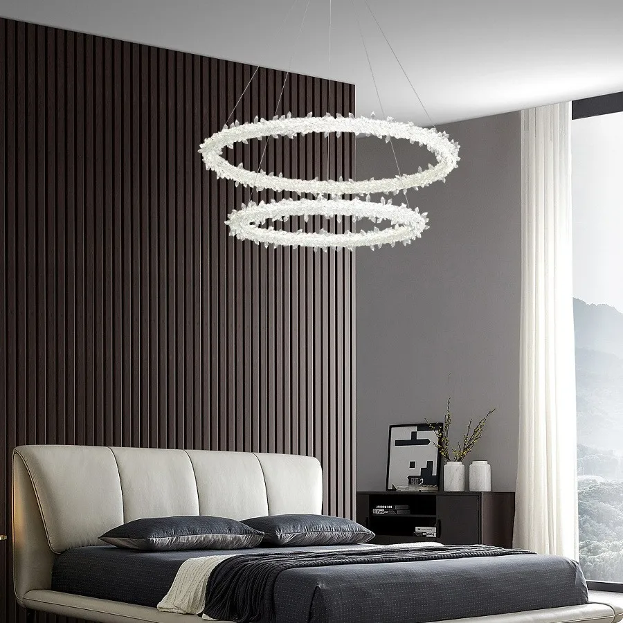 Postmodern light luxury crystal chandelier living room light circular Nordic restaurant master bedroom ring firefly light