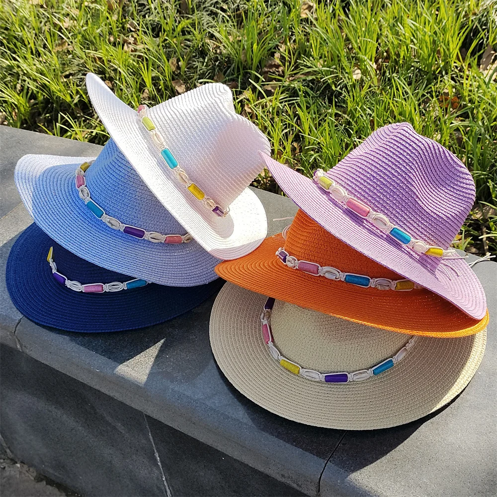 

Panama Jazz Hat Summer Hat Men and Women New Colorful Sun Hat Outdoor Straw Hat Sun Protection Beach Hat Beaded Accessories