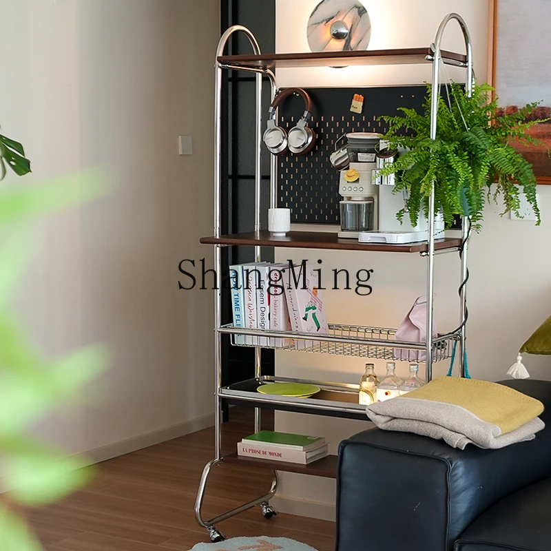 

DHY medieval trolley sofa side solid wood storage frame hole board movable bedside dining side cabinet