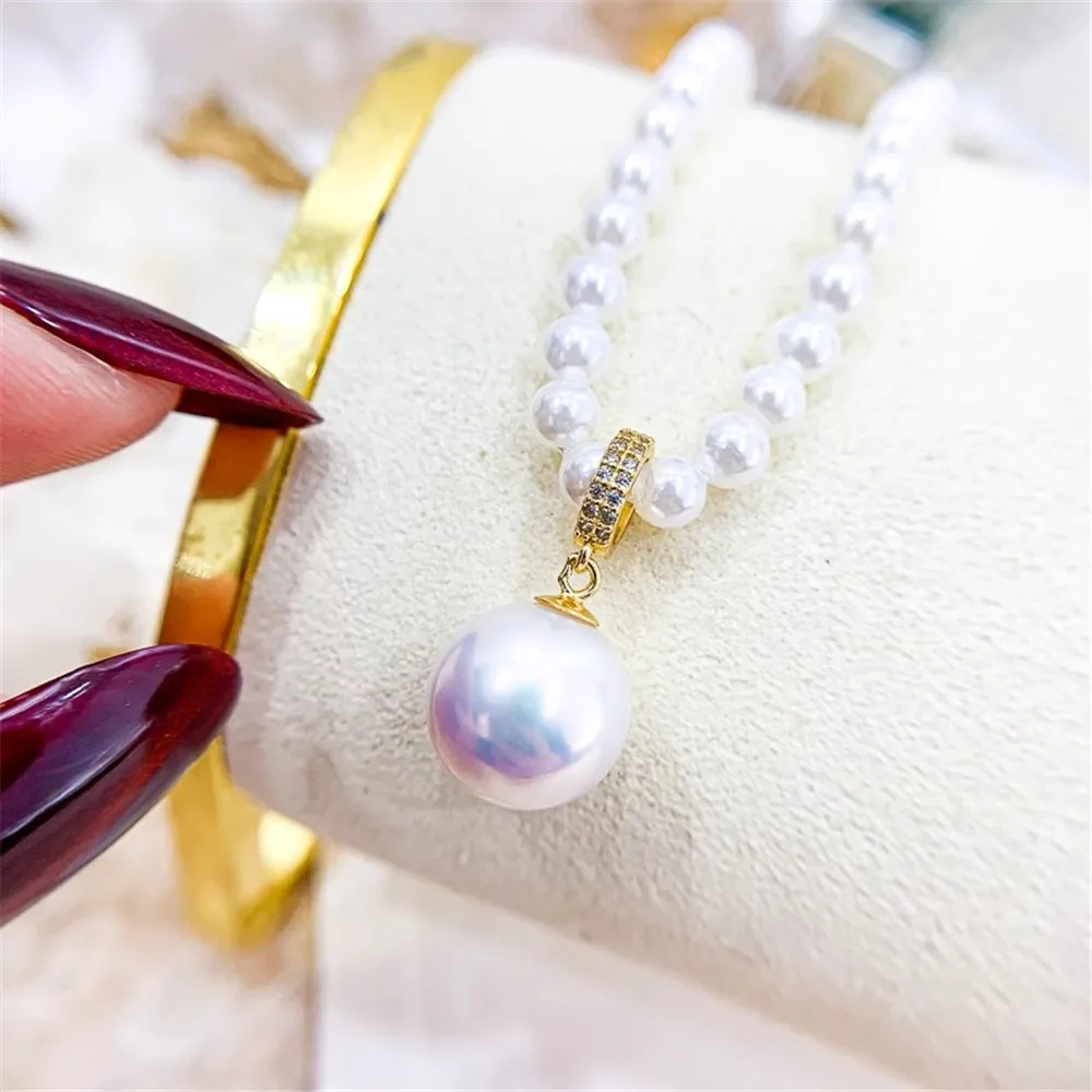 DIY Pearl Accessories S925 Sterling Silver Pendant Empty K Gold Silver Necklace Pendant Fit 8-13mm Round D264