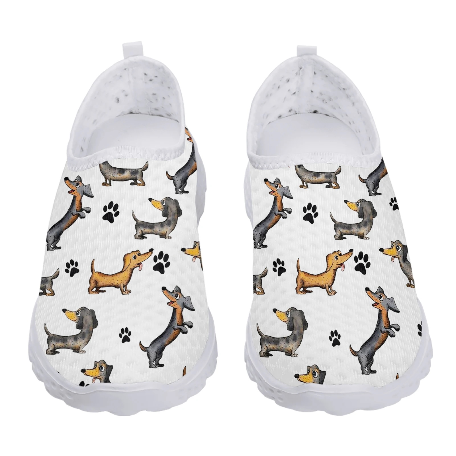 INSTANTARTS Cartoon Dachshund Dog Paw Print Cozy Home Shoes Dachshund Design Ladies Summer Comfortable Breathable Flat Shoes