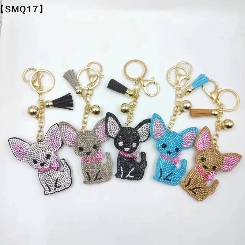 Chihuahua Dog Crystal Keychain Bag Accessories For Women German Cat Keyring Jewelry【SMQ】