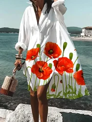 Summer Bohemian Dress Casual Print Shirt Retro Dress For Women Fashion Short Sleeve Beach Party Vestidos Vacation Sundressrobe