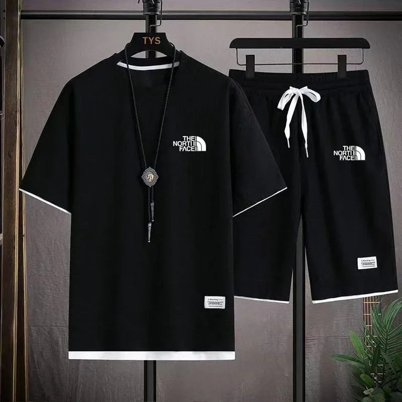 

Summer 2025 breathable men's short-sleeved T-shirt + shorts 2-piece outdoor fashionable home casual T-shirt men's clothing