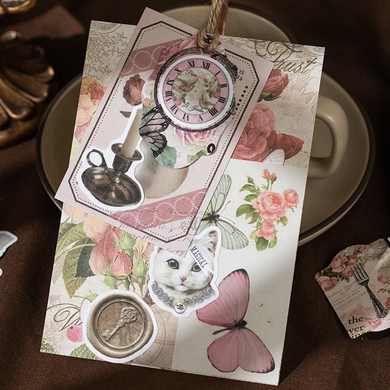 113pcs Old Flower Memory Series DIY Journal Supplies Pack Vintage Plant Nostalgic Collage Decoration Kawaii Stickers