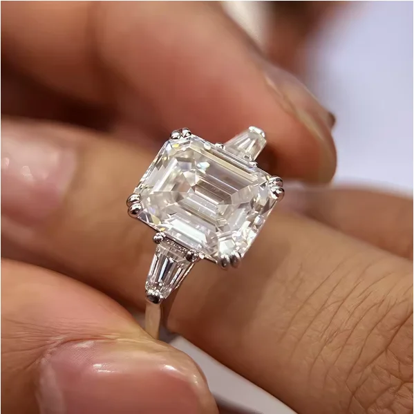 1/2/3/4Carat Emerald Cut Full Moissanite Engagement Rings Tapered Baguette Cut Diamond S925 Silver Wedding Rings for Women Gift
