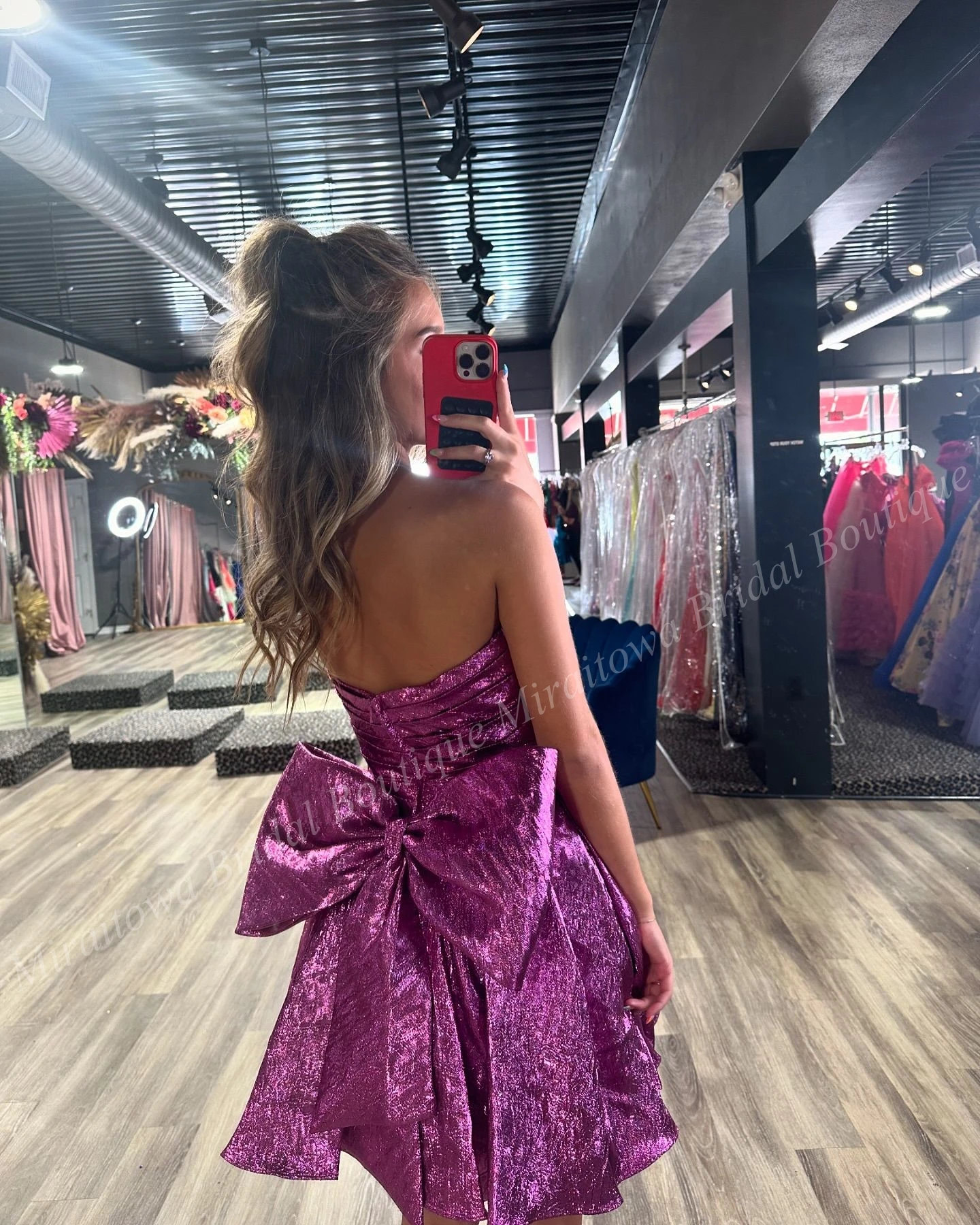 Metallic Brocade Cocktail Party Dress Big Bow Back-to-School Little Black Sweet 16 Winter Formal Event Hoco Gala Gown Black-Tie