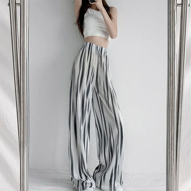 Womens Pants Fluid Clothing Long Trousers Woman High Waist Wide Leg Elastic Vintage Classic New In Aesthetic Trends 2025 90s G