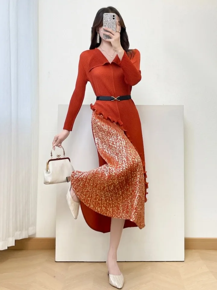 

Длинная юбка с золотым принтом и складками Fi Sc, высокоэластичная модная женская юбка больших размеров Dr