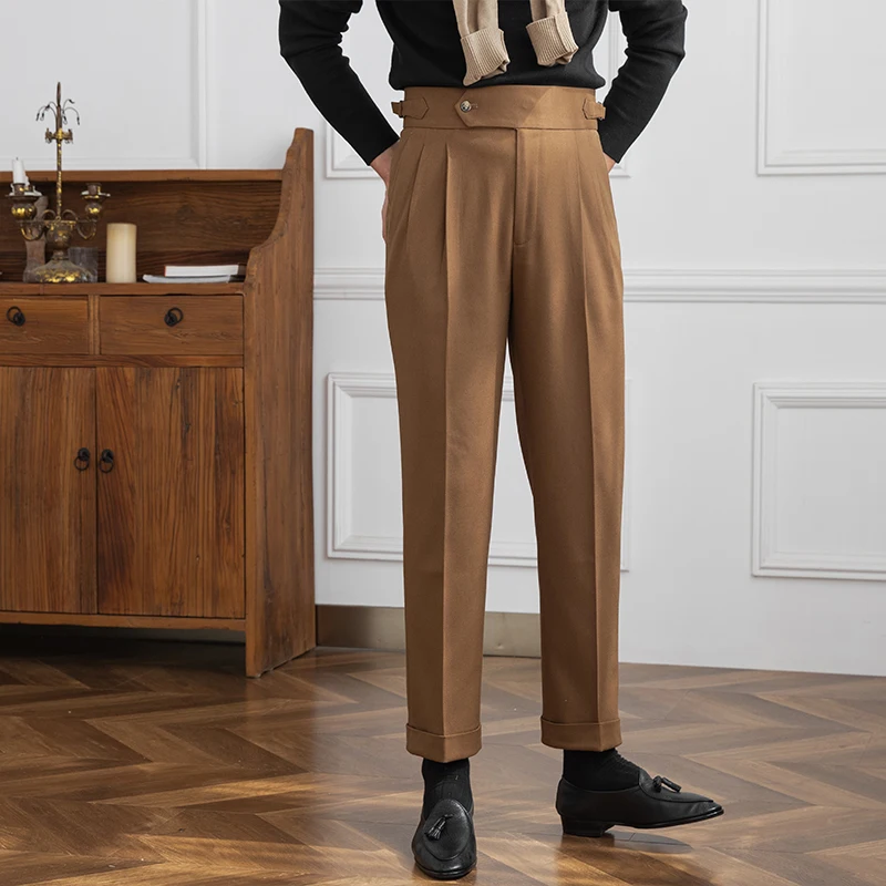 Mr. Deer Three Homemade New Men's Naples Casual High Waist Straight Pants Retro Commuter Business Trendy Pants