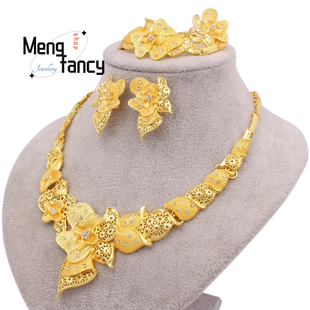 Vietnamese Sand Gold Jewellery SetSaudi Bridal Necklace Bracelet Earrings Ring Exquisite Fashion Luxury Jewelry Wedding Souvenir