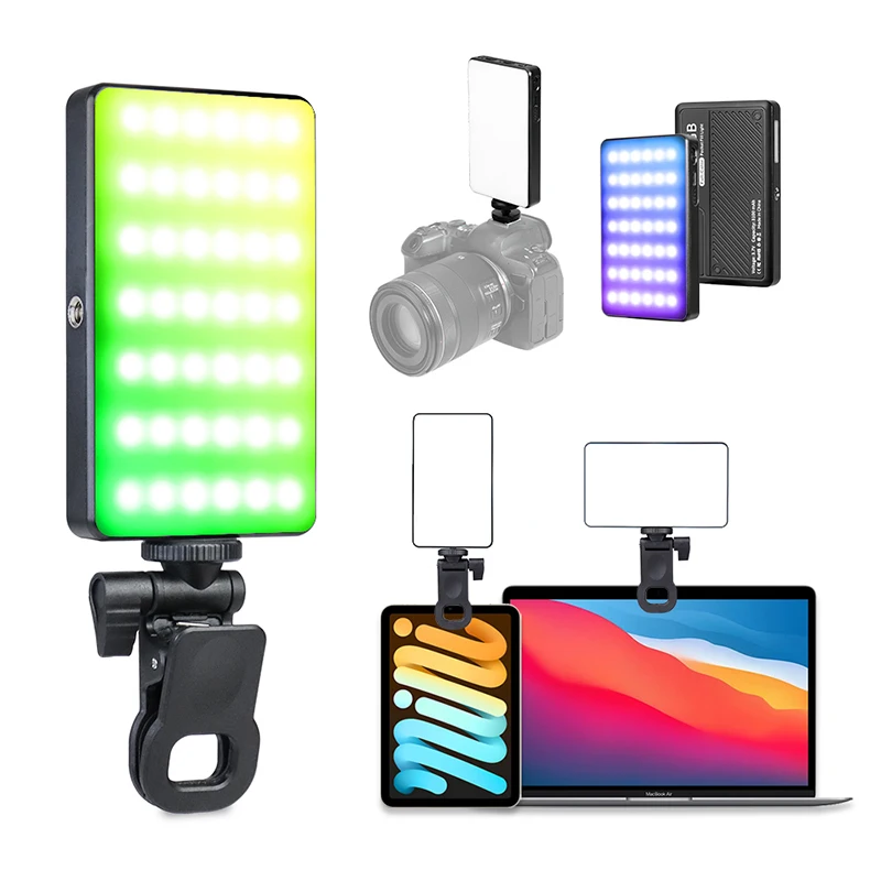 

Mini Rechargeable LED Camera Light 3100mAh Phone Clip Fill Light Portable 2500-6500K for Vlog TikTok iPhone iPad Shooting